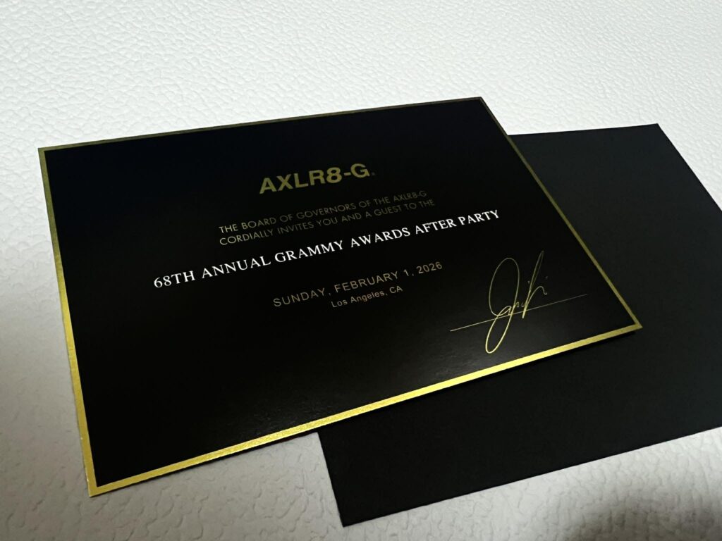 グラミー賞公認「The GRAMMY Awards AFTER PARTY」において、当社が仕様提案および実制作を担当した公式インビテーションカード（招待状）